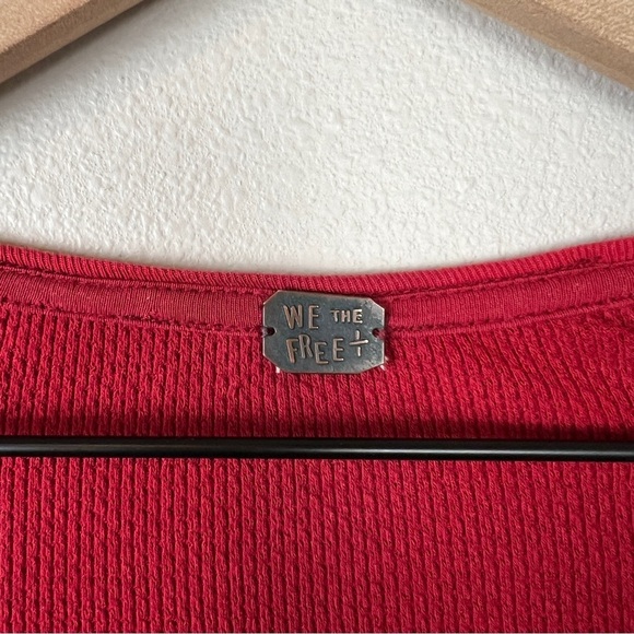 We the Free People Red Long Sleeve Thermal Shirt Studded Cuffs - Picture 5 of 5